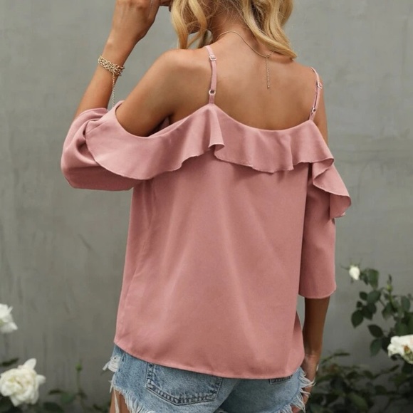 Boho ruffle hem cold shoulder top - Picture 10 of 15
